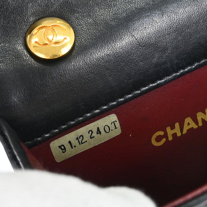 Chanel 1989-1991 Black Lambskin Straight Flap Shoulder Bag