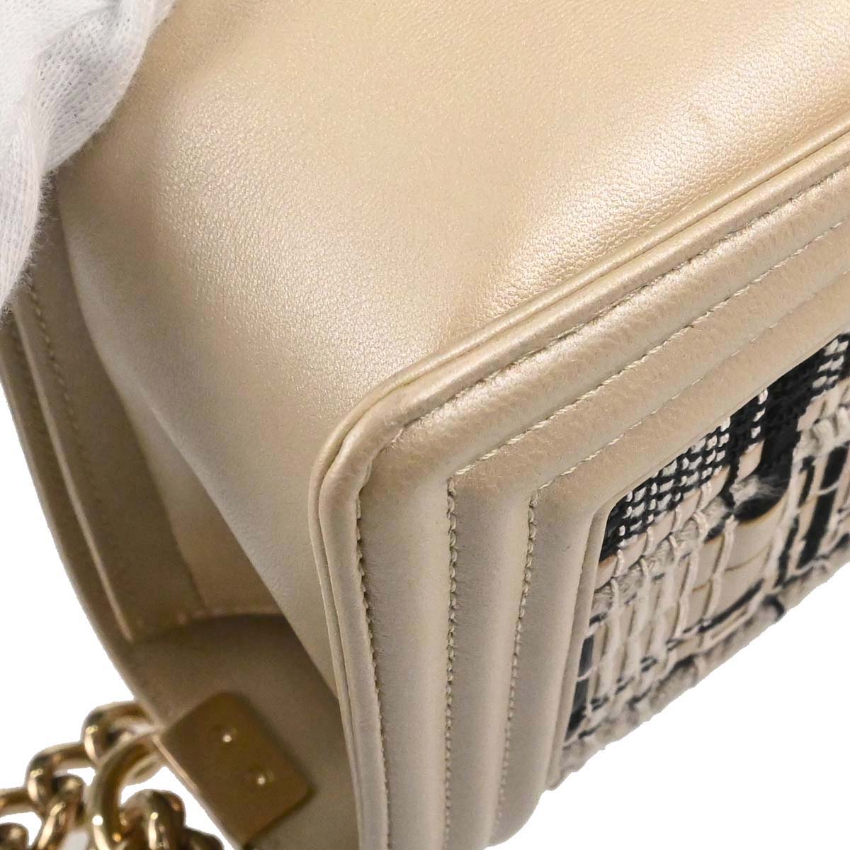 Boy Chanel 2019 Beige Tweed Lambskin Medium Double Chain Shoulder Bag