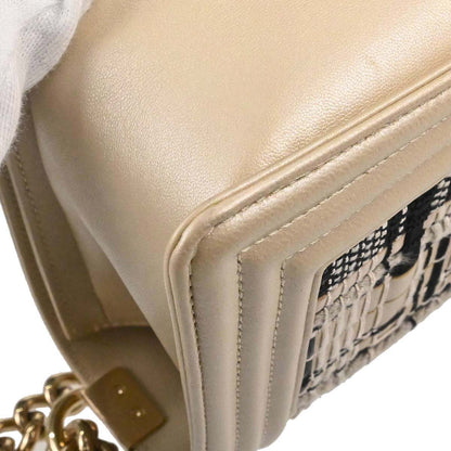 Boy Chanel 2019 Beige Tweed Lambskin Medium Double Chain Shoulder Bag