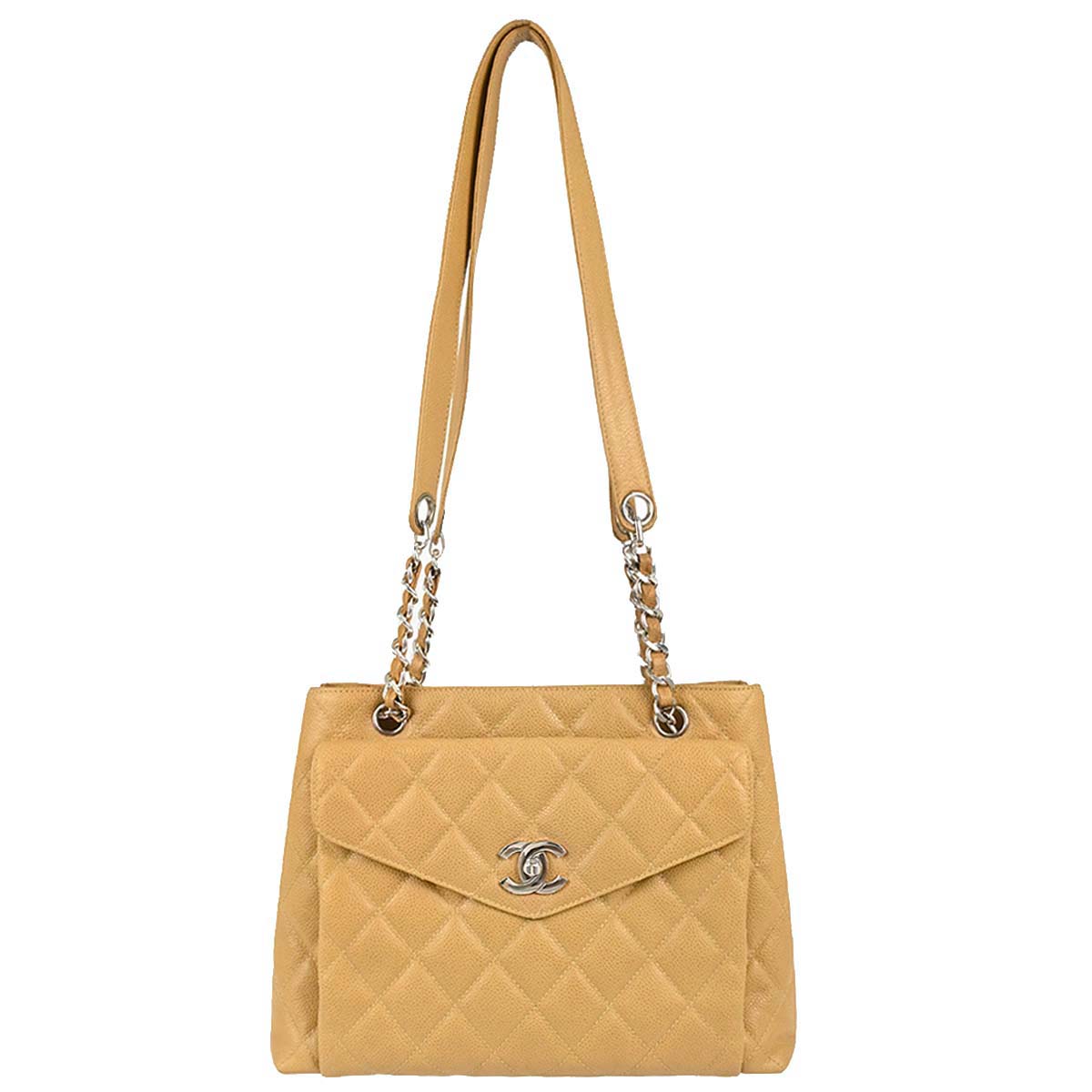 Chanel 1996-1997 Beige Caviar Skin Tote Shoulder Bag