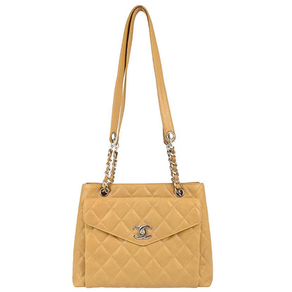 Chanel 1996-1997 Beige Caviar Skin Tote Shoulder Bag