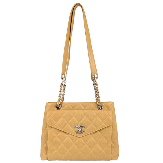Chanel 1996-1997 Beige Caviar Skin Tote Shoulder Bag