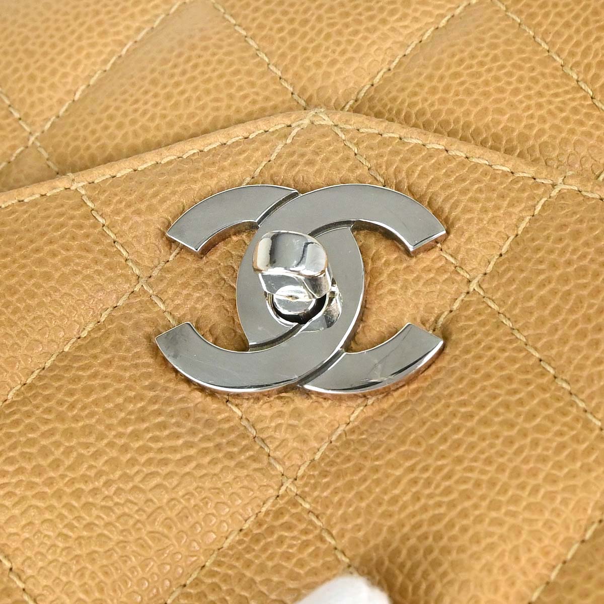 Chanel 1996-1997 Beige Caviar Skin Tote Shoulder Bag