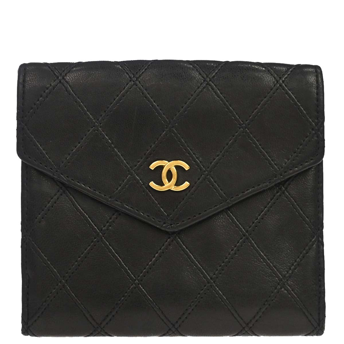 Chanel 1994-1996 Black Lambskin Bicolore Bifold Wallet