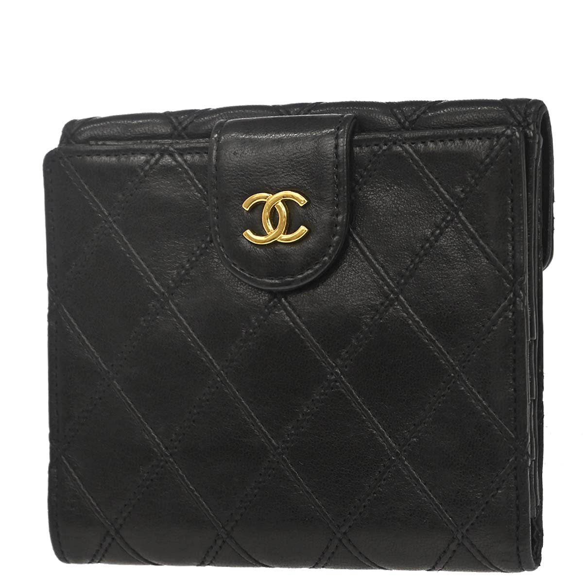 Chanel 1994-1996 Black Lambskin Bicolore Bifold Wallet