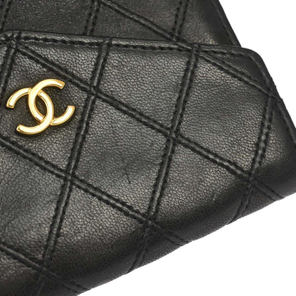 Chanel 1994-1996 Black Lambskin Bicolore Bifold Wallet