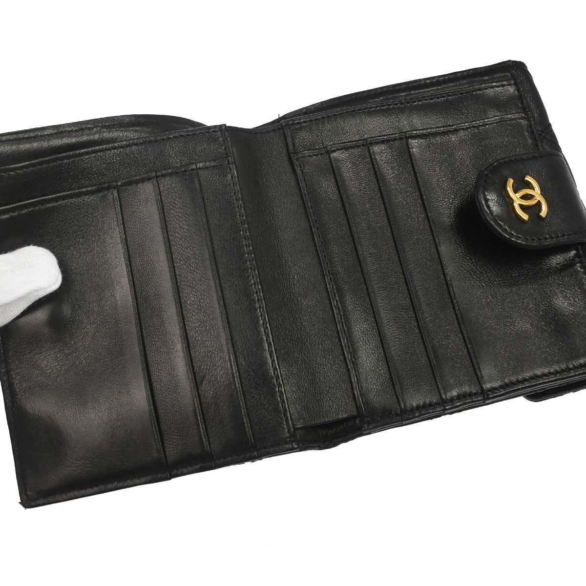 Chanel 1994-1996 Black Lambskin Bicolore Bifold Wallet