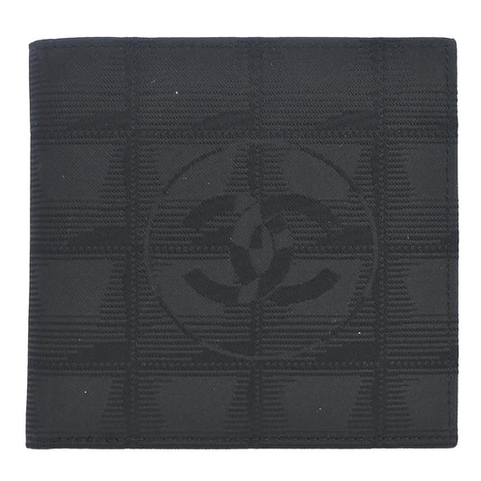 Chanel 2000-2002 Black Jacquard Nylon Travel Line Bifold Wallet