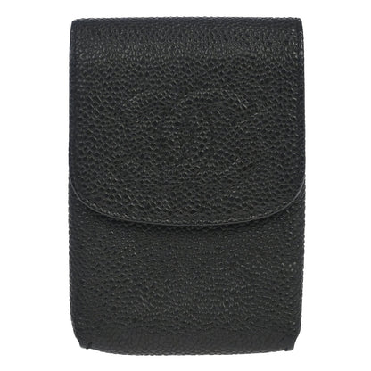 Chanel 1997-1999 Black Caviar Skin Cigarette Case Small Good