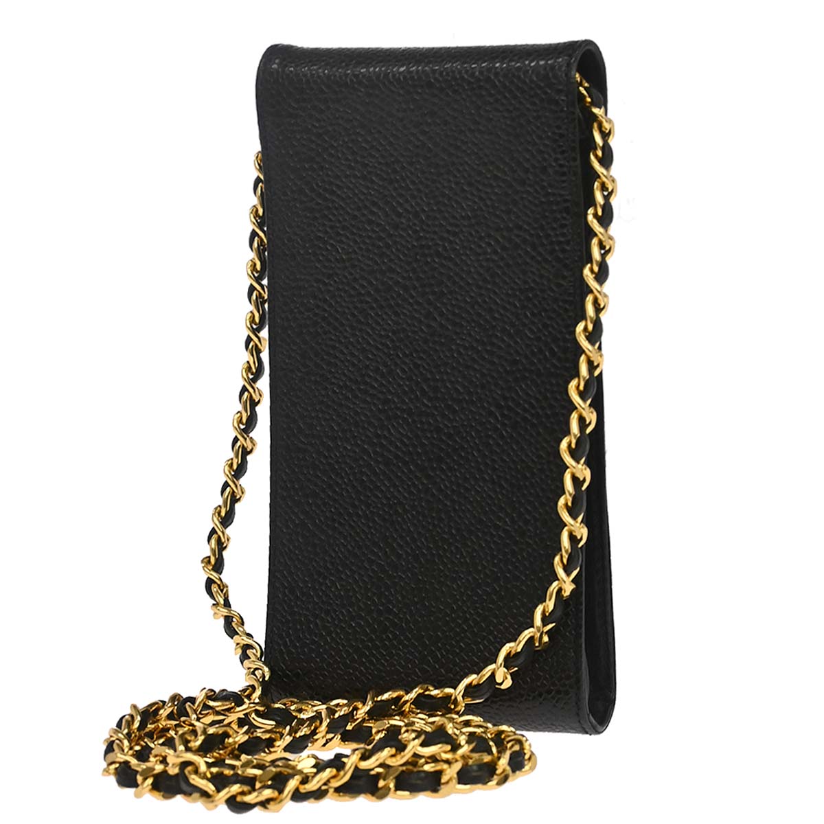 Chanel 1996-1997 Black Caviar Skin Chain Shoulder Bag Pochette Phone Case