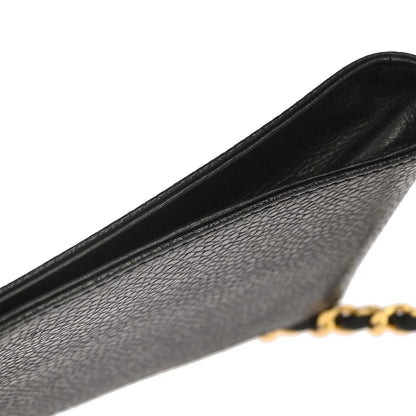 Chanel 1996-1997 Black Caviar Skin Chain Shoulder Bag Pochette Phone Case