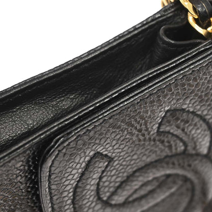 Chanel 1996-1997 Black Caviar Skin Chain Shoulder Bag Pochette Phone Case