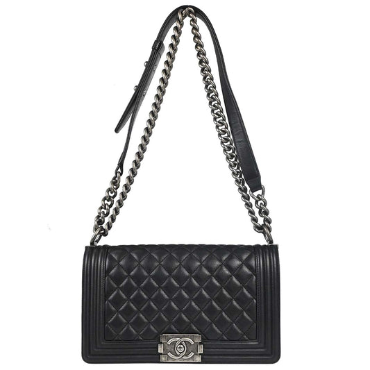 Boy Chanel Black Lambskin Medium Double Chain Shoulder Bag