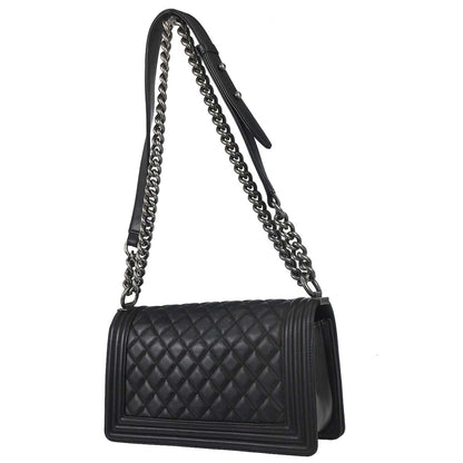 Boy Chanel Black Lambskin Medium Double Chain Shoulder Bag