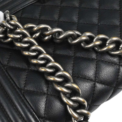 Boy Chanel Black Lambskin Medium Double Chain Shoulder Bag