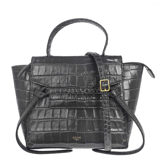 Celine Gray Embossed Leather Nano Belt Bag 2way Shoulder Handbag