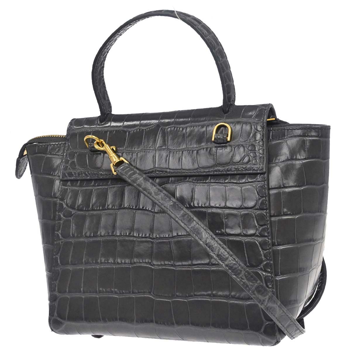 Celine Gray Embossed Leather Nano Belt Bag 2way Shoulder Handbag