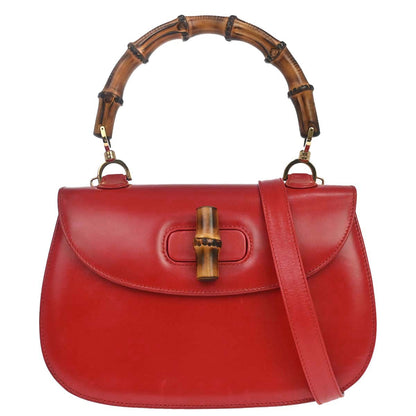 Gucci Red Bamboo 2way Shoulder Handbag
