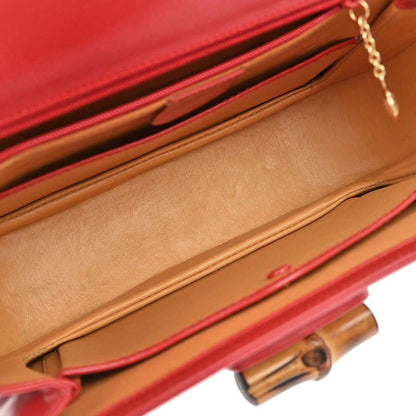 Gucci Red Bamboo 2way Shoulder Handbag