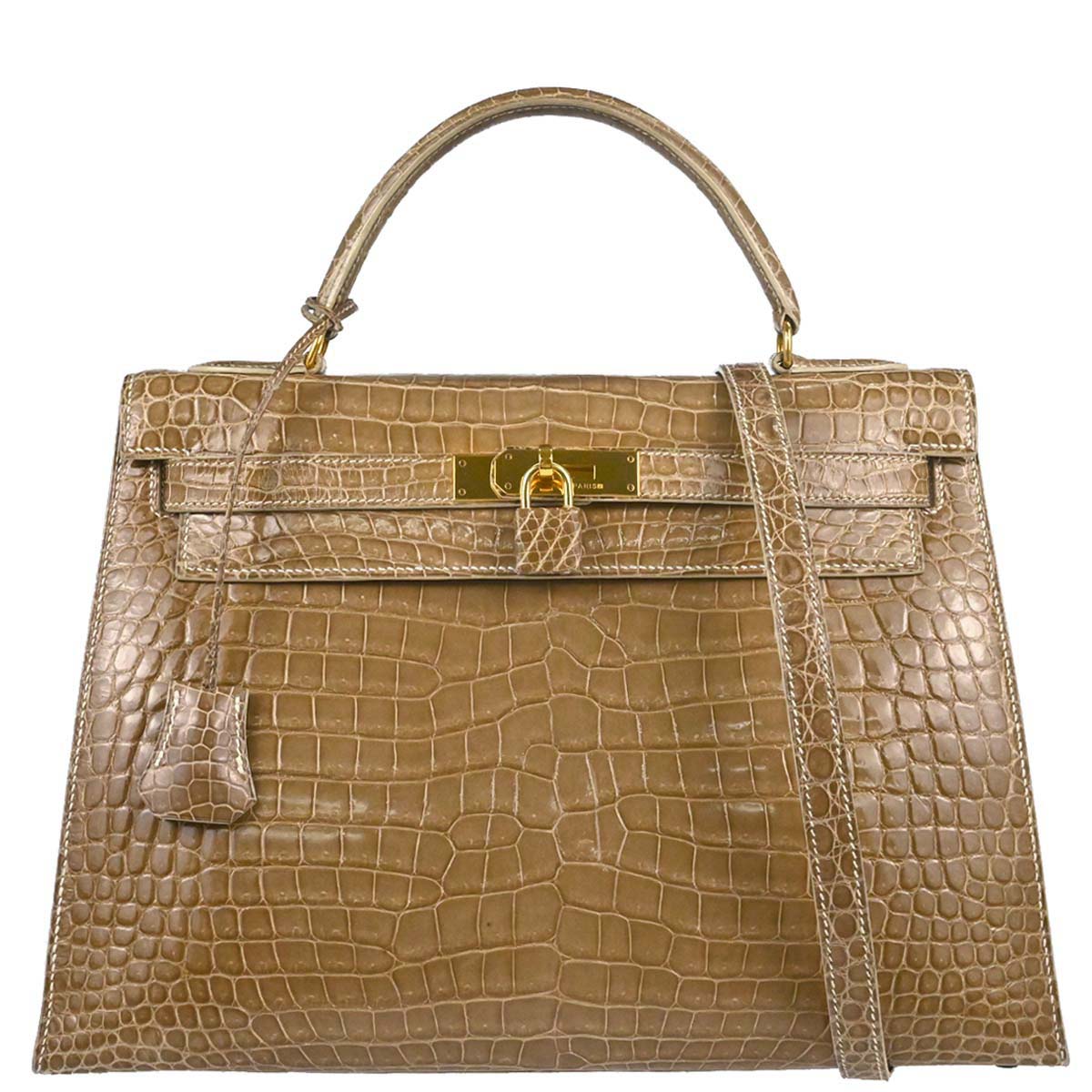 Hermes * Poussiere Porosus Kelly 32 Sellier Shoulder Handbag