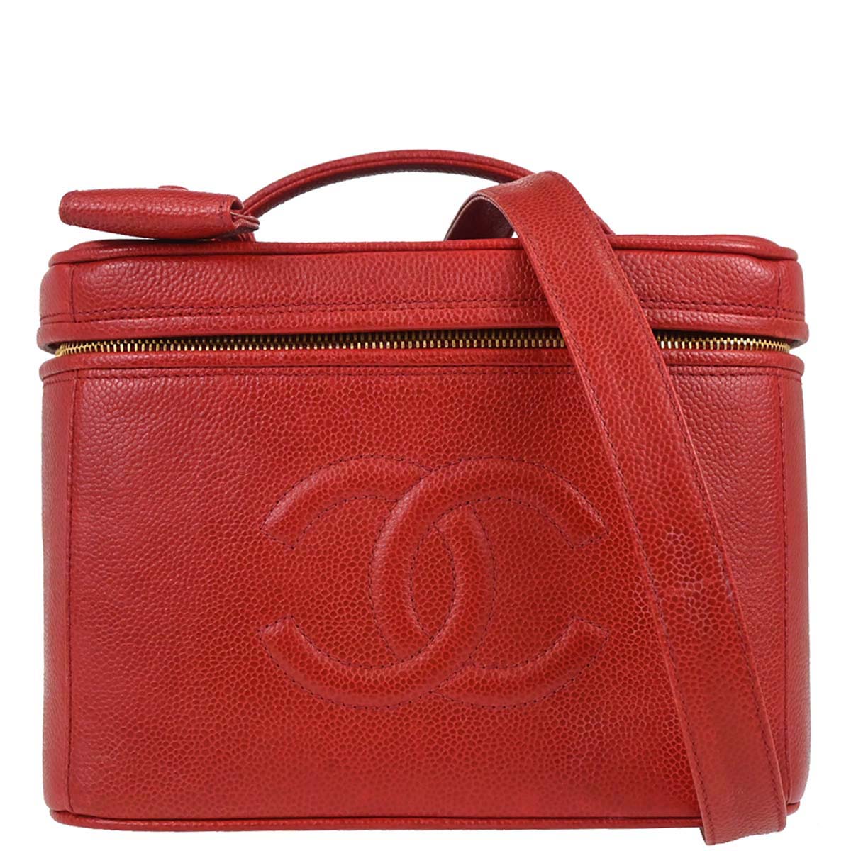 Chanel 1996-1997 Red Caviar Skin Vanity 2way Shoulder Handbag
