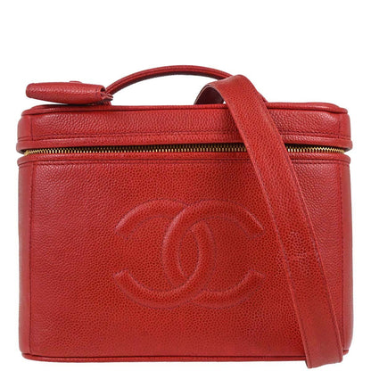 Chanel 1996-1997 Red Caviar Skin Vanity 2way Shoulder Handbag