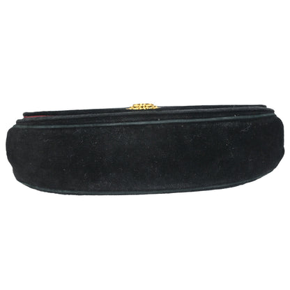 Chanel 1986-1988 Black Velvet Half Moon Flap Shoulder Bag