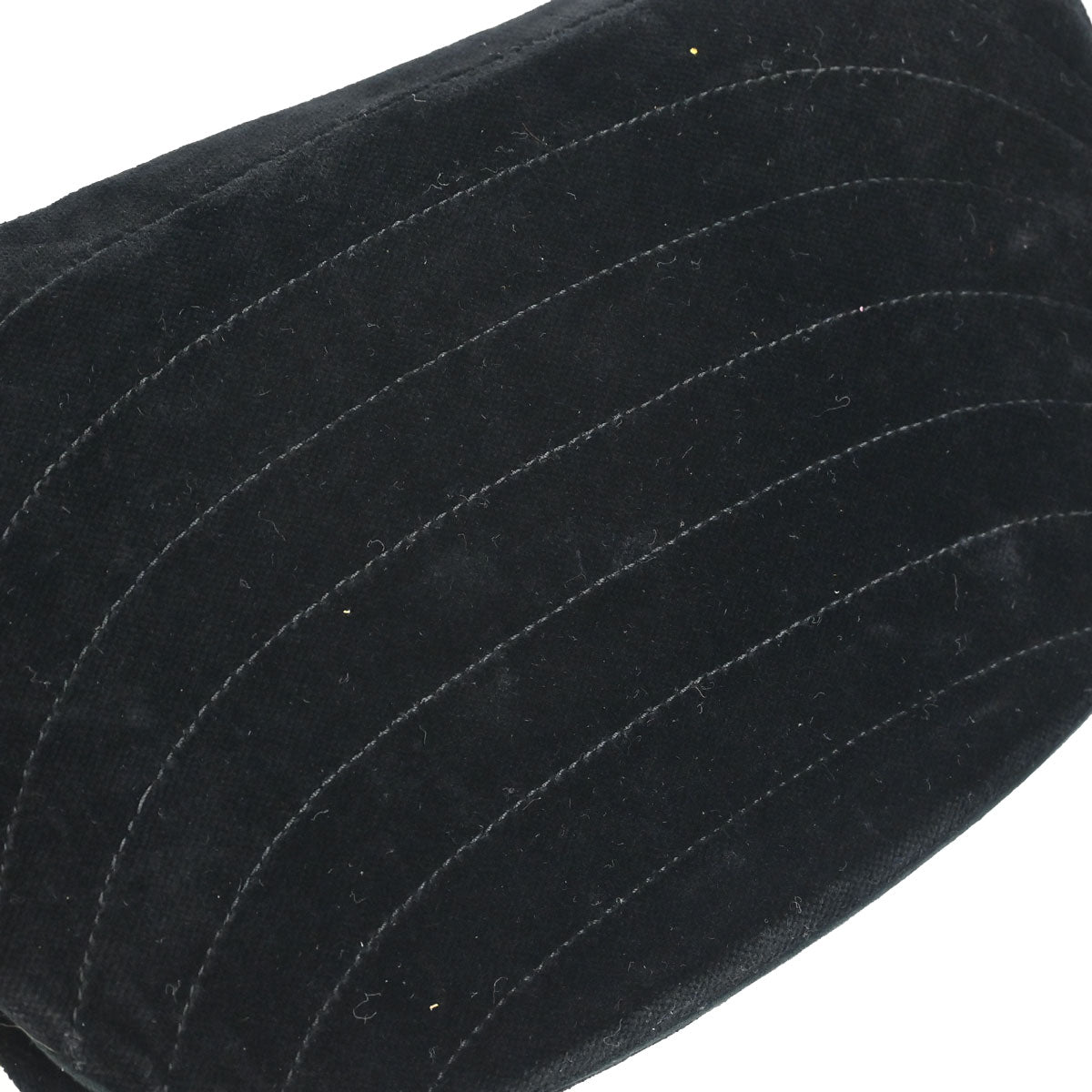 Chanel 1986-1988 Black Velvet Half Moon Flap Shoulder Bag