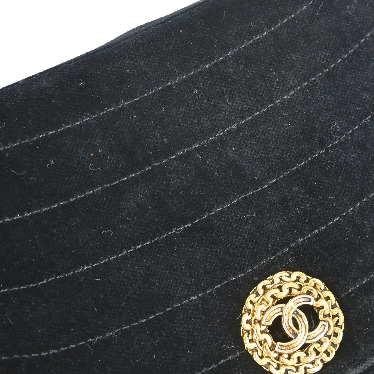Chanel 1986-1988 Black Velvet Half Moon Flap Shoulder Bag