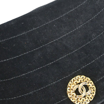 Chanel 1986-1988 Black Velvet Half Moon Flap Shoulder Bag