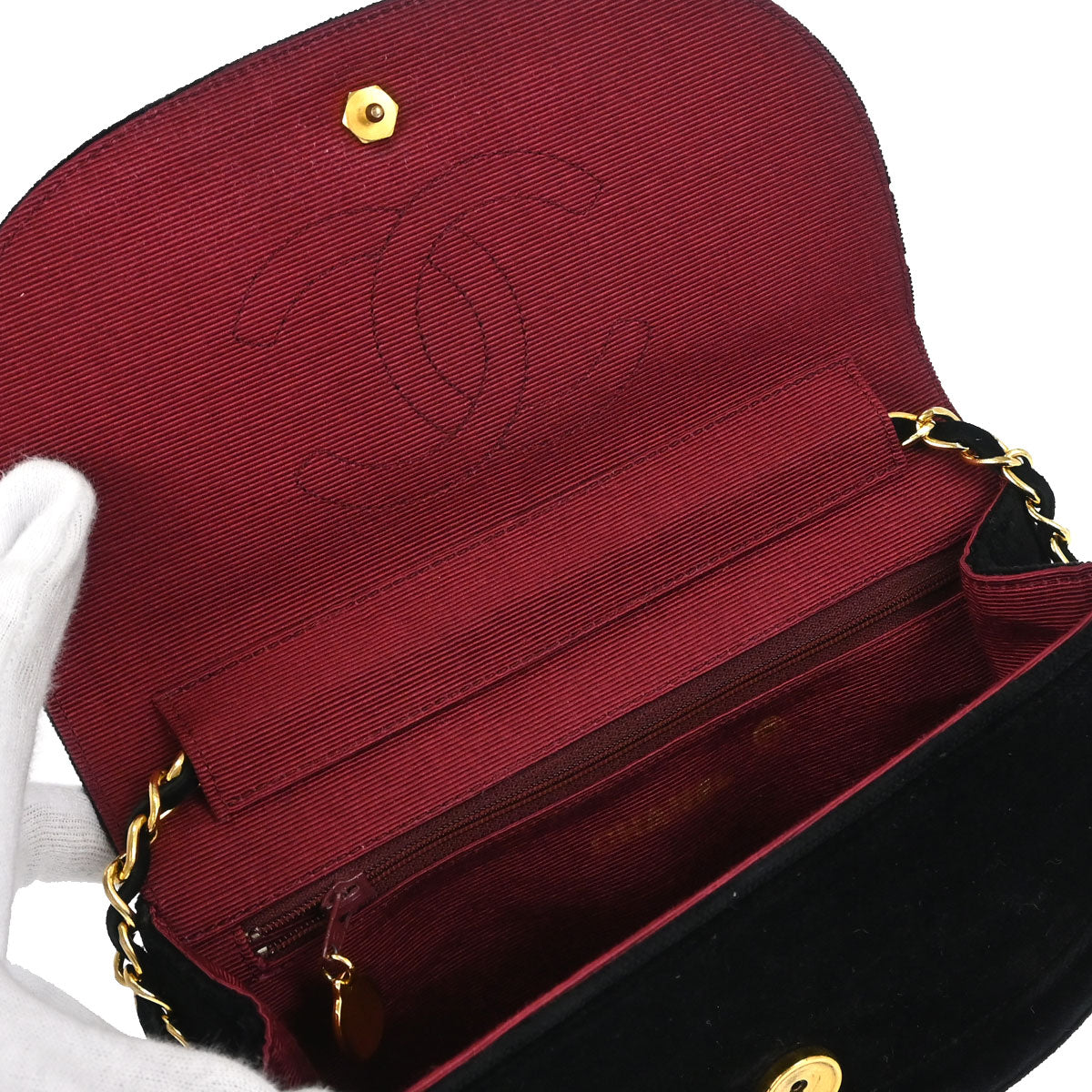 Chanel 1986-1988 Black Velvet Half Moon Flap Shoulder Bag