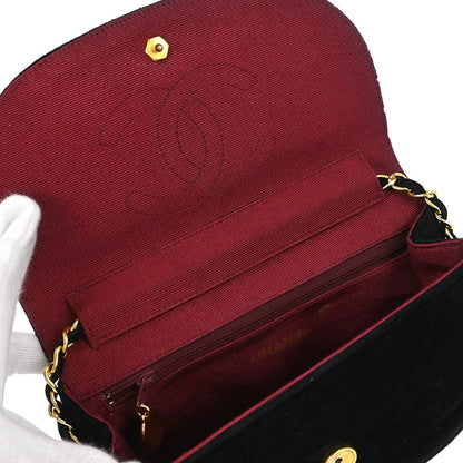 Chanel 1986-1988 Black Velvet Half Moon Flap Shoulder Bag