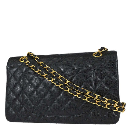 Chanel 1997-1999 Black Caviar Skin Medium Classic Double Flap Shoulder Bag