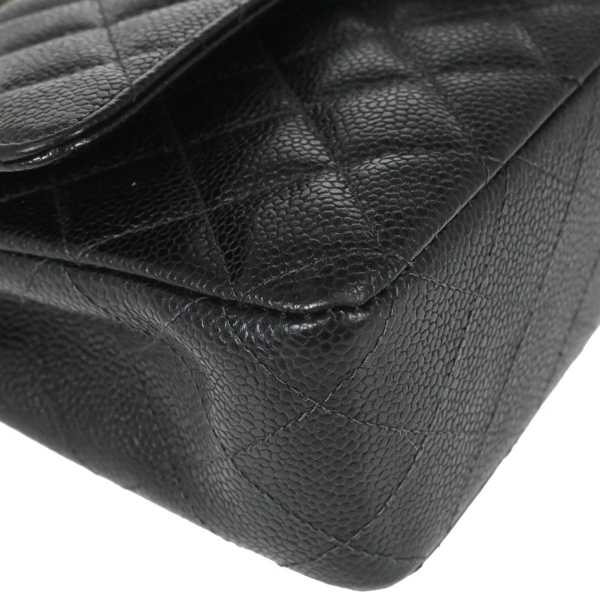 Chanel 1997-1999 Black Caviar Skin Medium Classic Double Flap Shoulder Bag