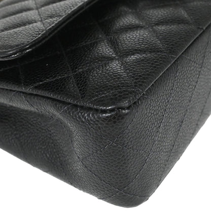 Chanel 1997-1999 Black Caviar Skin Medium Classic Double Flap Shoulder Bag