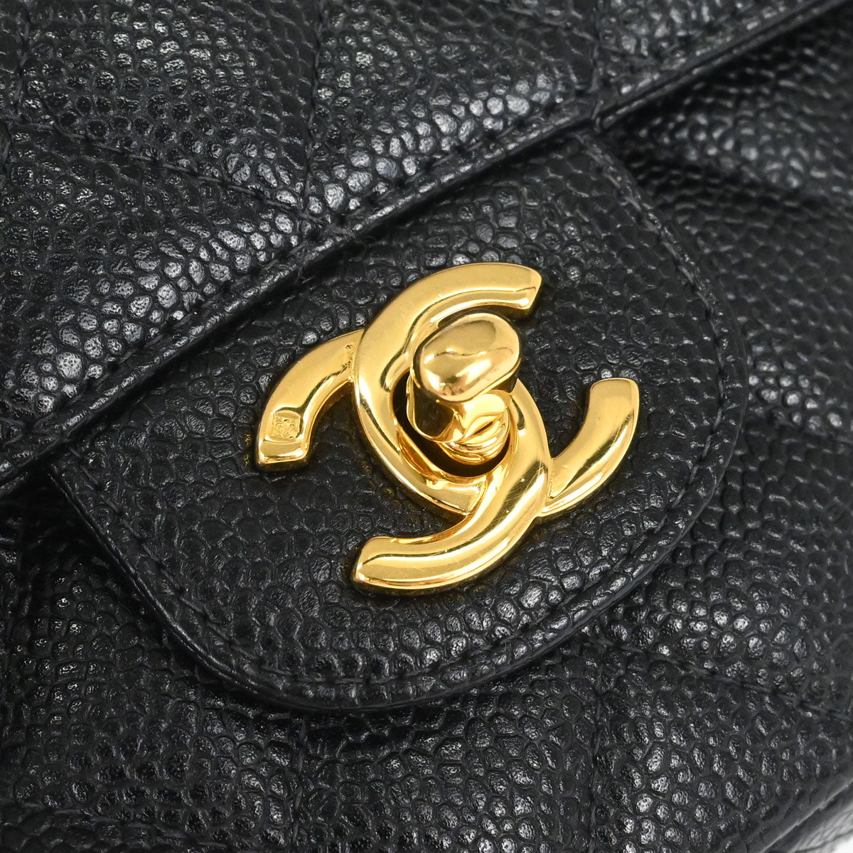 Chanel 1997-1999 Black Caviar Skin Medium Classic Double Flap Shoulder Bag