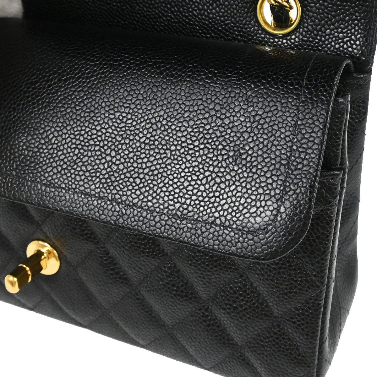 Chanel 1997-1999 Black Caviar Skin Medium Classic Double Flap Shoulder Bag