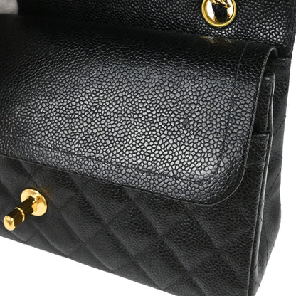 Chanel 1997-1999 Black Caviar Skin Medium Classic Double Flap Shoulder Bag