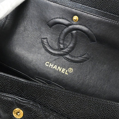 Chanel 1997-1999 Black Caviar Skin Medium Classic Double Flap Shoulder Bag