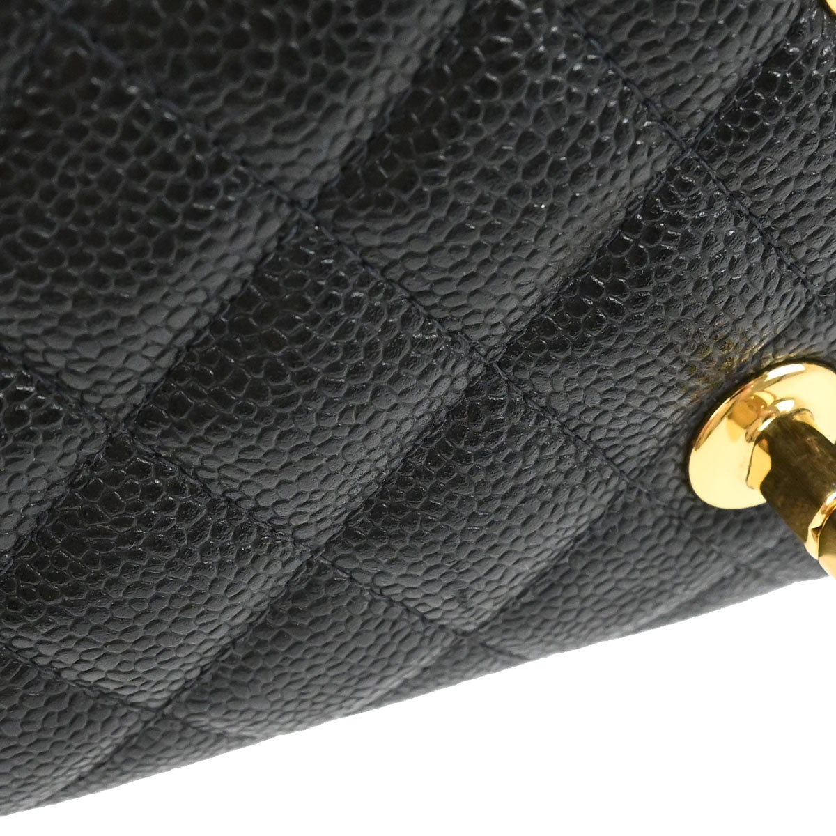 Chanel 1997-1999 Black Caviar Skin Medium Classic Double Flap Shoulder Bag