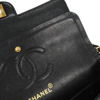 Chanel 1997-1999 Black Caviar Skin Medium Classic Double Flap Shoulder Bag