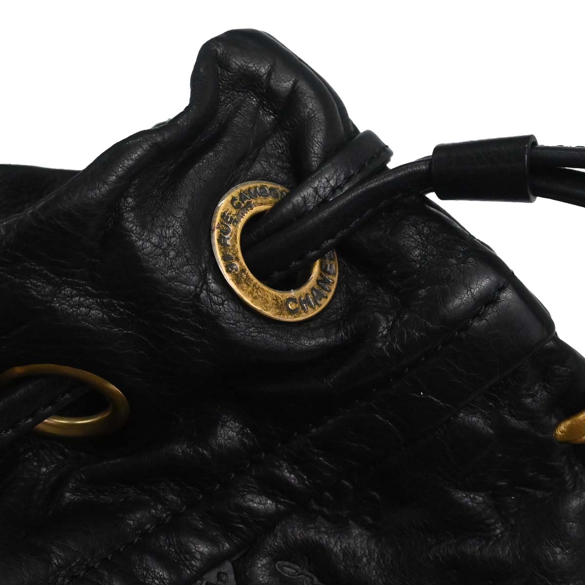 Chanel Black Embossed Calfskin Icon Drawstring Bucket Shoulder Bag