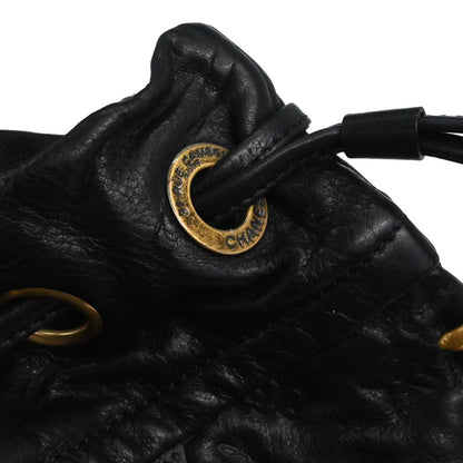 Chanel Black Embossed Calfskin Icon Drawstring Bucket Shoulder Bag
