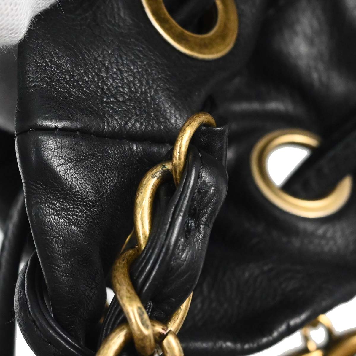 Chanel Black Embossed Calfskin Icon Drawstring Bucket Shoulder Bag
