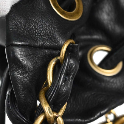 Chanel Black Embossed Calfskin Icon Drawstring Bucket Shoulder Bag