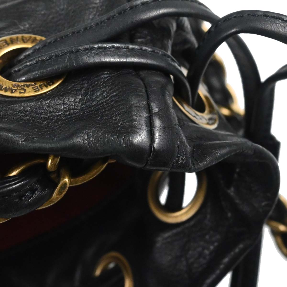 Chanel Black Embossed Calfskin Icon Drawstring Bucket Shoulder Bag