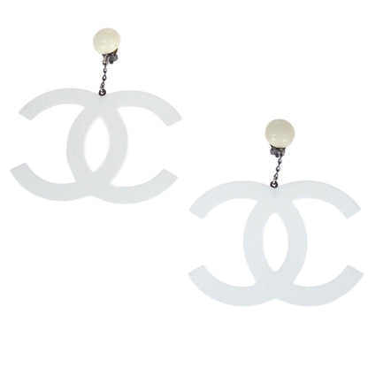 Chanel Dangle CC Clip-On Earrings White Acrylic 96P