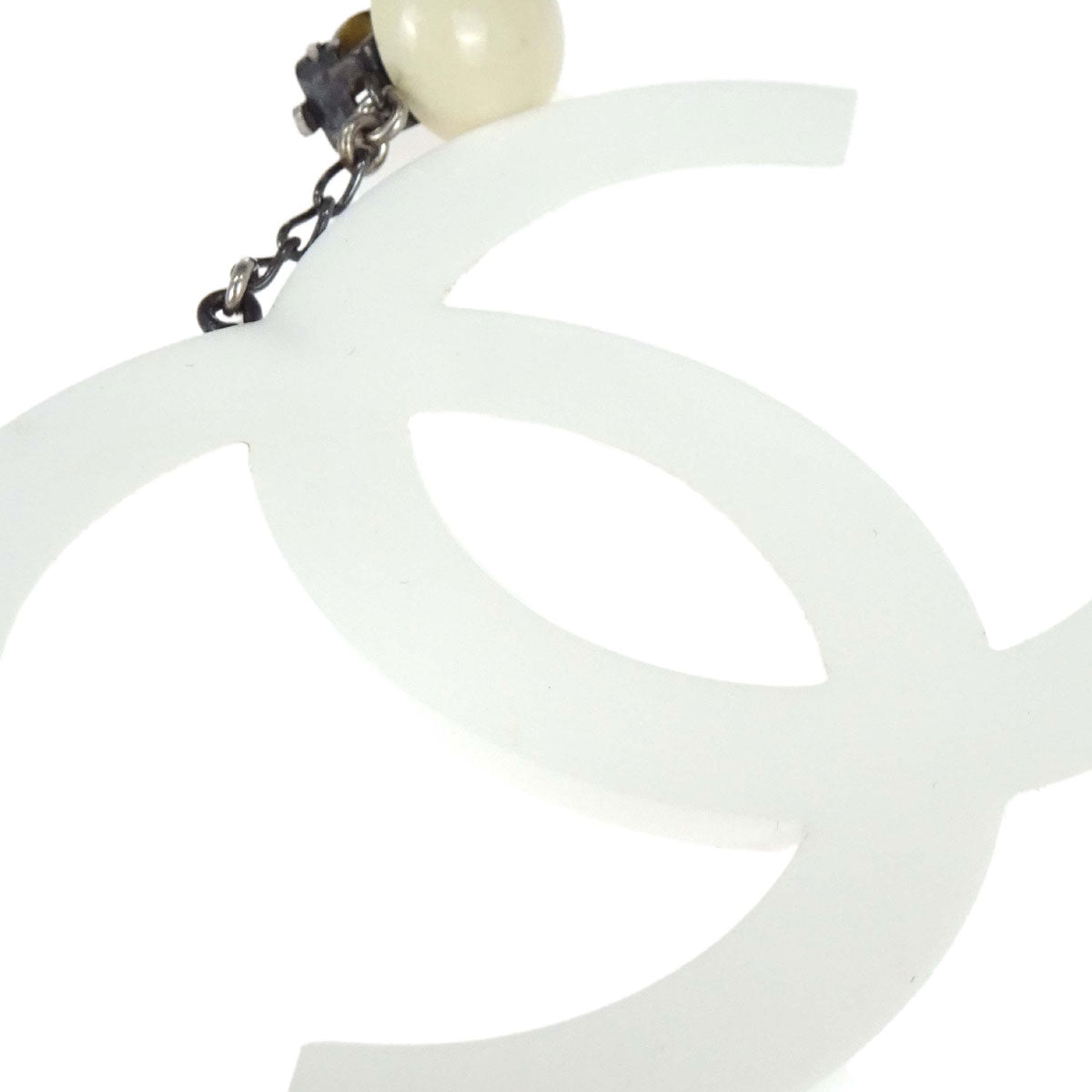 Chanel Dangle CC Clip-On Earrings White Acrylic 96P