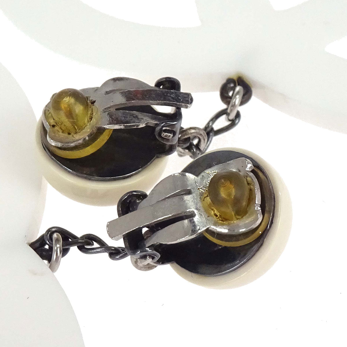 Chanel Dangle CC Clip-On Earrings White Acrylic 96P