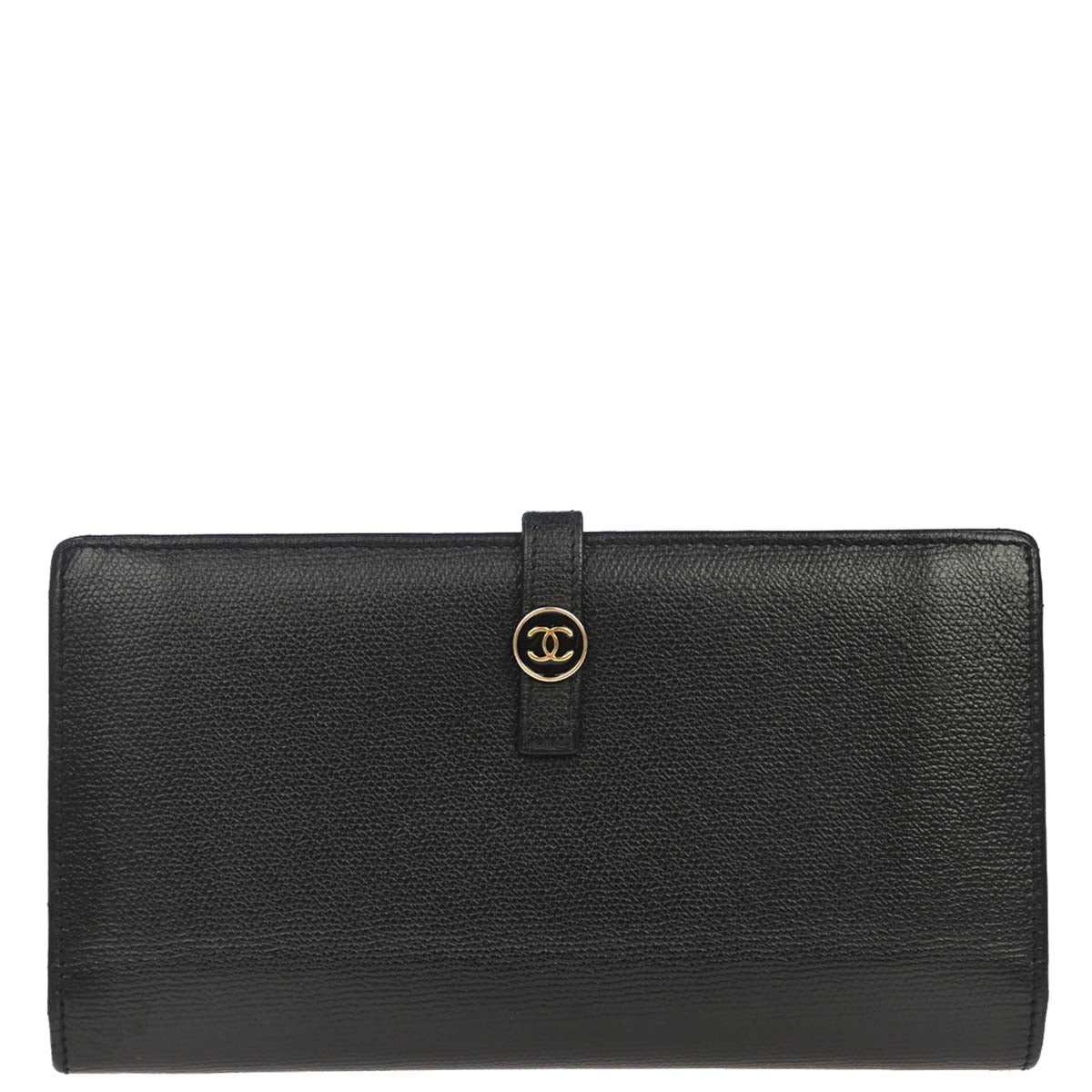 Chanel 2009-2010 Black Calfskin Coco Button Long Wallet